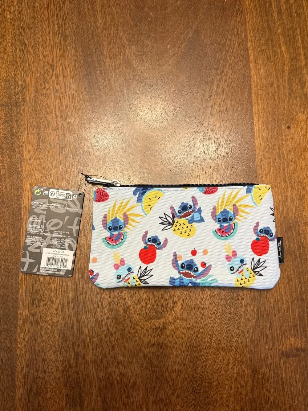 NWT Loungefly Disney Stitch Scrump Fruit AOP Cosmetic Pouch/Pencil Case